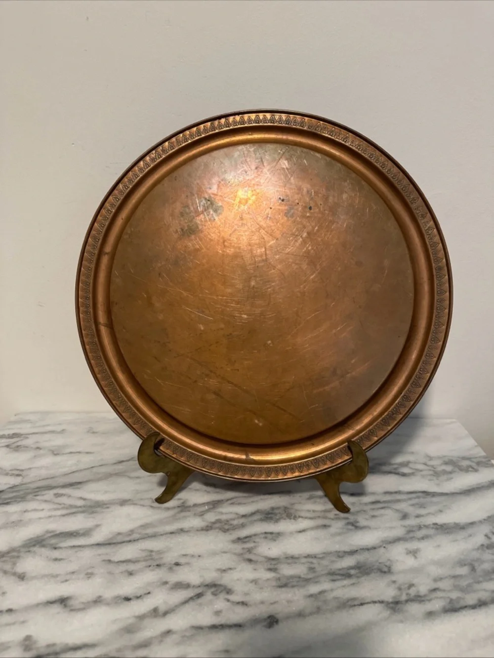 Vintage Copper Decorative serving tray barware vanity Warm Copper Tone 14.5”D